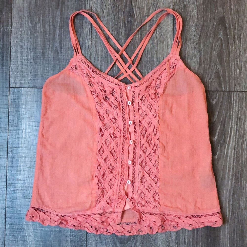 Coral Three-Strap Blouse w/ Button Detail - Womans